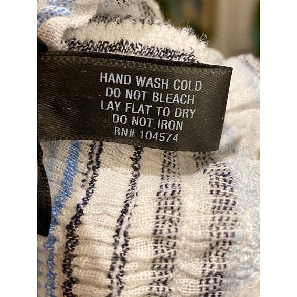 AQUA Striped Smocked Linen Midi Dress with Tie Straps Size Small - Picture 6 of 7